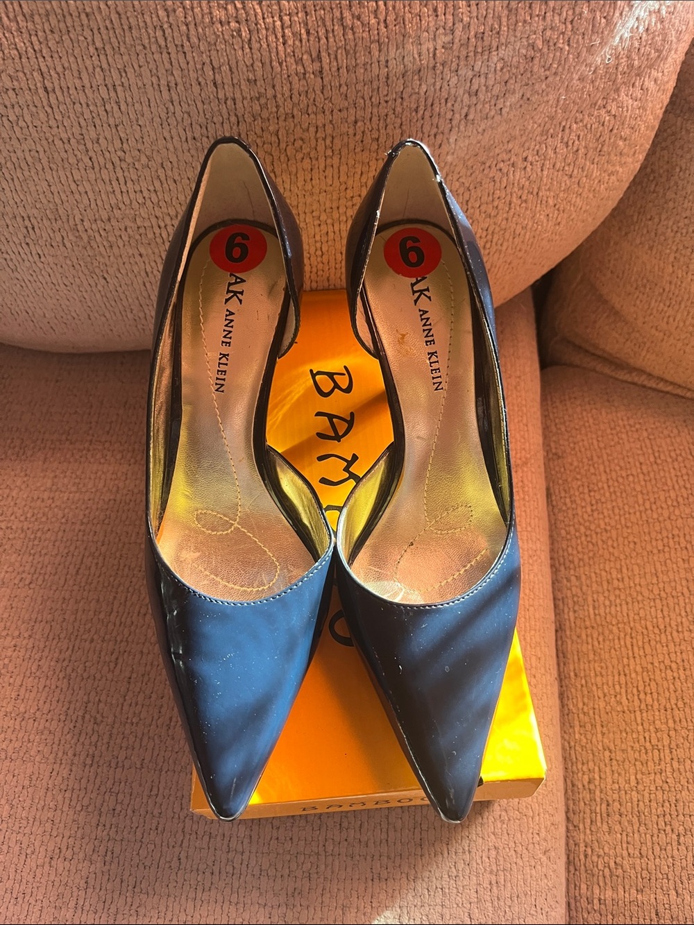 Anne Klein Navy Blue Pointed-Toe Satin Pumps